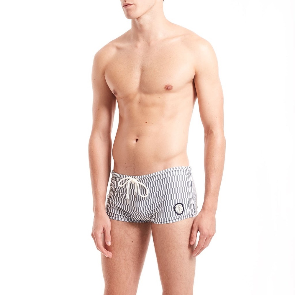 KATAMA PAUL JAPANESE ROBE PRINT JAPANESE DENIM SWIM BRIEF BOYSHORTS L